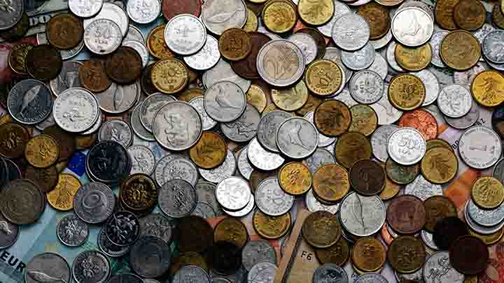 Coins and banknotes from various countries