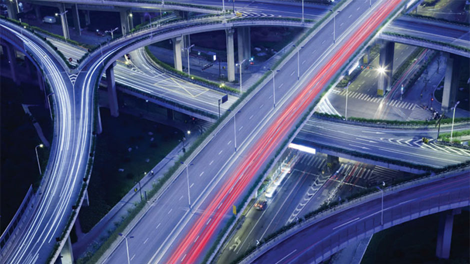 Highways with light trails