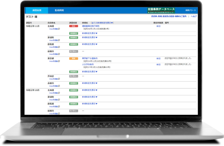 条例アラート画面