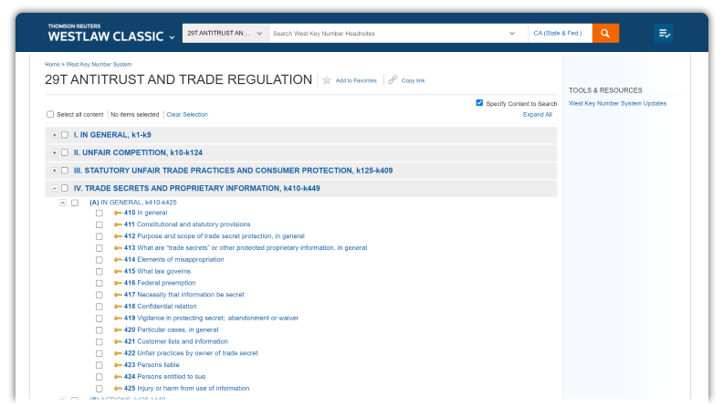 Westlaw Classic KeyNumber