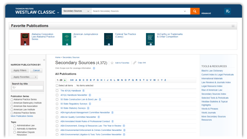 Westlaw Classic - Top Analytical Resources