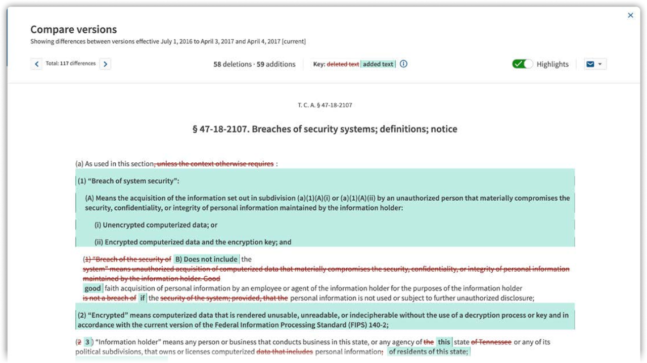 Statutes Compare & Regulations Compare screenshot